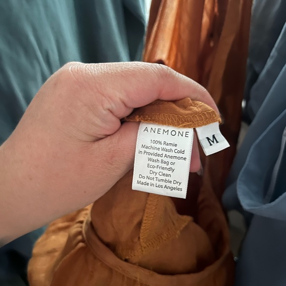 Women’s 100% Ramie ANEMONE V Neck Open Back Full Button Down Maxi Dress M Orange - Picture 10 of 11